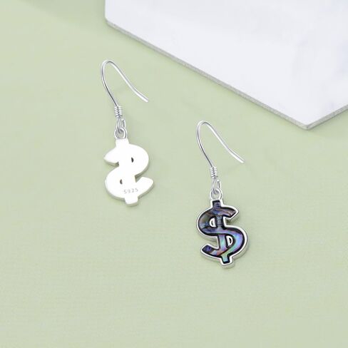 Dollar Sign Earrings 925 Sterling Silver Abalone Earrings for Women Dollar Sign Dangle Drop Abalone Shell Money Jewelry Gifts for Mother Wife Girlfriend Girls Mother's Day Gifts in Saudi Arabia