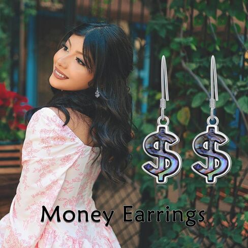 Dollar Sign Earrings 925 Sterling Silver Abalone Earrings for Women Dollar Sign Dangle Drop Abalone Shell Money Jewelry Gifts for Mother Wife Girlfriend Girls Mother's Day Gifts in Saudi Arabia