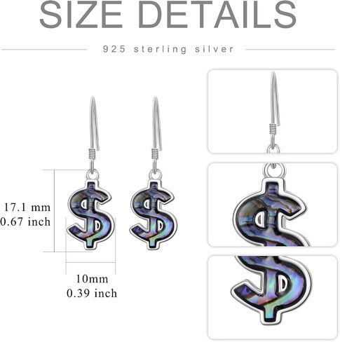 Dollar Sign Earrings 925 Sterling Silver Abalone Earrings for Women Dollar Sign Dangle Drop Abalone Shell Money Jewelry Gifts for Mother Wife Girlfriend Girls Mother's Day Gifts in Saudi Arabia