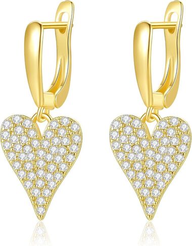 Small Gold Dangle Hoop Earrings for Women Hypoallergenic 14k Gold Plated Dainty Lightweight Cubic Zirconia Geometric Drop Earrings for Girls in Saudi Arabia