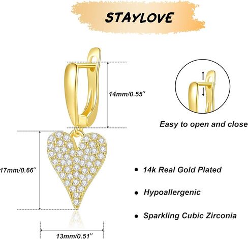 Small Gold Dangle Hoop Earrings for Women Hypoallergenic 14k Gold Plated Dainty Lightweight Cubic Zirconia Geometric Drop Earrings for Girls in Saudi Arabia
