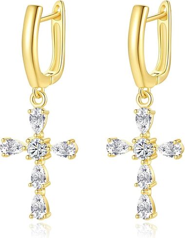 Small Gold Dangle Hoop Earrings for Women Hypoallergenic 14k Gold Plated Dainty Lightweight Cubic Zirconia Geometric Drop Earrings for Girls in Saudi Arabia