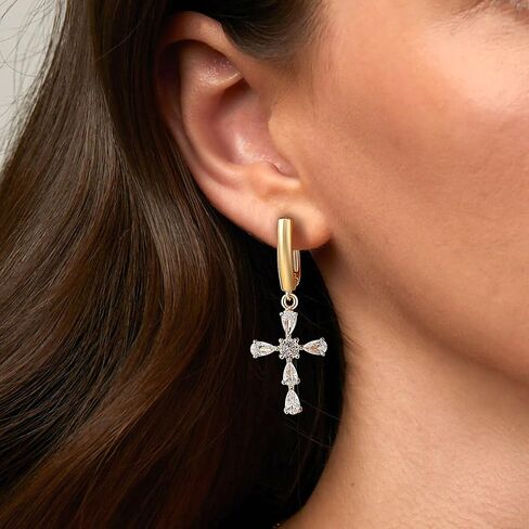 Small Gold Dangle Hoop Earrings for Women Hypoallergenic 14k Gold Plated Dainty Lightweight Cubic Zirconia Geometric Drop Earrings for Girls in Saudi Arabia