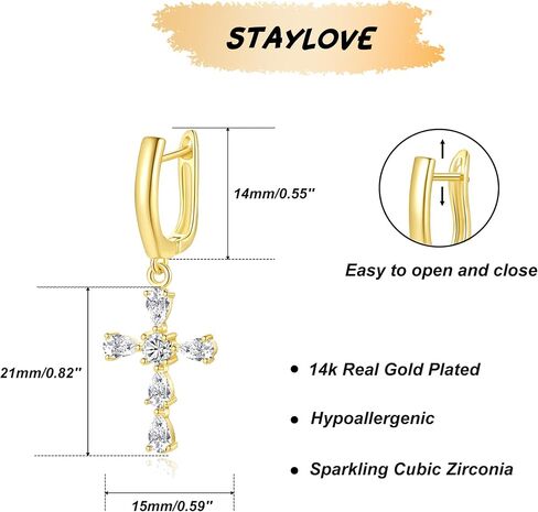 Small Gold Dangle Hoop Earrings for Women Hypoallergenic 14k Gold Plated Dainty Lightweight Cubic Zirconia Geometric Drop Earrings for Girls in Saudi Arabia