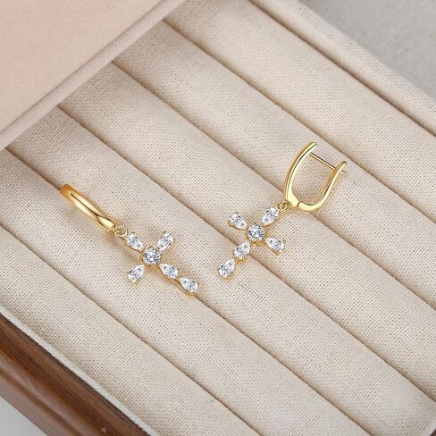 Small Gold Dangle Hoop Earrings for Women Hypoallergenic 14k Gold Plated Dainty Lightweight Cubic Zirconia Geometric Drop Earrings for Girls in Saudi Arabia