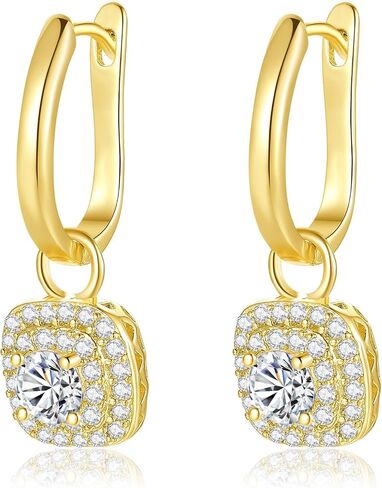 Small Gold Dangle Hoop Earrings for Women Hypoallergenic 14k Gold Plated Dainty Lightweight Cubic Zirconia Geometric Drop Earrings for Girls in Saudi Arabia