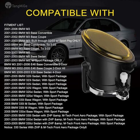 مصابيح الضباب TangMiGe لسيارة BMW 2000-2006 (E46 M3 E39 M5) / 3 سلسلة (320i 323i 325i 325xi 330i 330xi سيدان مع حزمة رياضية، 325i 325xi Wagon مع حزمة رياضية) مجموعة ممتازة، زوج واحد، عدسات صفراء in Kuwait