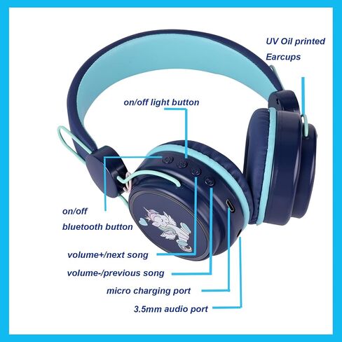 Kids Headphones Unicorn, Color Changing LED Light Wireless Bluetooth Headphones for Kids Girls Boys School, Anime Over-Ear Bluetooth Headphones with Microphone for Tablet/ipad/Travel (Pink) in Saudi Arabia