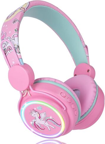 Kids Headphones Unicorn, Color Changing LED Light Wireless Bluetooth Headphones for Kids Girls Boys School, Anime Over-Ear Bluetooth Headphones with Microphone for Tablet/ipad/Travel (Pink) in Saudi Arabia
