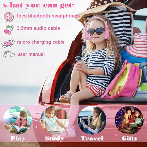 Kids Headphones Unicorn, Color Changing LED Light Wireless Bluetooth Headphones for Kids Girls Boys School, Anime Over-Ear Bluetooth Headphones with Microphone for Tablet/ipad/Travel (Pink) in Saudi Arabia