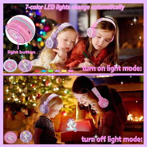 Kids Headphones Unicorn, Color Changing LED Light Wireless Bluetooth Headphones for Kids Girls Boys School, Anime Over-Ear Bluetooth Headphones with Microphone for Tablet/ipad/Travel (Pink) in Saudi Arabia