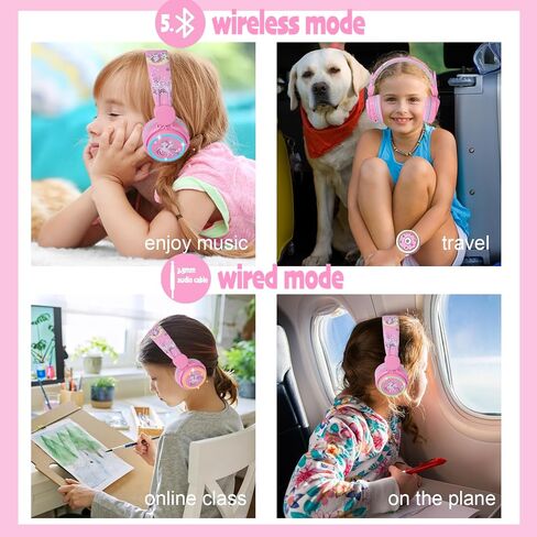 Kids Headphones Unicorn, Color Changing LED Light Wireless Bluetooth Headphones for Kids Girls Boys School, Anime Over-Ear Bluetooth Headphones with Microphone for Tablet/ipad/Travel (Pink) in Saudi Arabia