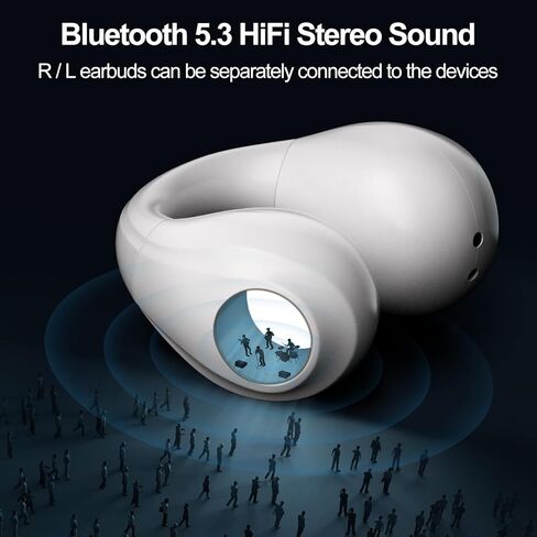 Wireless Earbuds Bone Conduction Headphones Open Ear Earbuds Wireless Bluetooth 5.3 with LED Power Display Deep Bass Clip On Earbuds for Studying Workout, and Driving Earbuds for iPhone/Samsung White in Kuwait