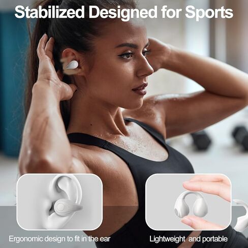 Wireless Earbuds Bone Conduction Headphones Open Ear Earbuds Wireless Bluetooth 5.3 with LED Power Display Deep Bass Clip On Earbuds for Studying Workout, and Driving Earbuds for iPhone/Samsung White in Kuwait