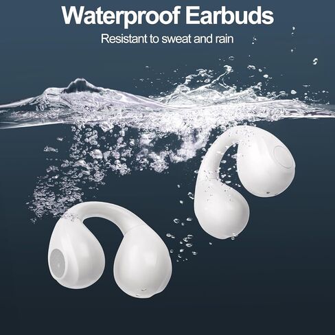 Wireless Earbuds Bone Conduction Headphones Open Ear Earbuds Wireless Bluetooth 5.3 with LED Power Display Deep Bass Clip On Earbuds for Studying Workout, and Driving Earbuds for iPhone/Samsung White in Kuwait