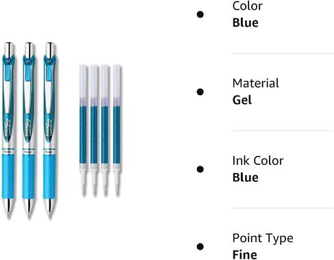 مجموعة أقلام حبر جل سائل من Pentel EnerGel Deluxe RTX، عبوة من 3 أقلام مع 0.7 مم مع 4 عبوات (أزرق سماوي - 0.5 مم) in Saudi Arabia