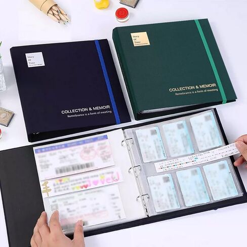 Cloth Cover Photo Album Scrapbook Ticket Organizer Stamp Collection Book Paper Souvenirs Holder for Storing Air, Movie, Concert Tickets Anniversary Valentines Day Gifts Blue in Saudi Arabia