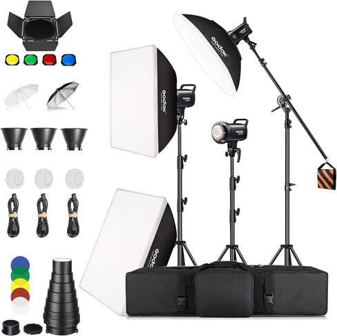 Godox SL60IID Softbox Lighting Kit Professional Studio Equipment with Softbox, SL60II-D 75W LED Video Light 3-Light Kit with APP control, Reflector, light stand, Boom Arm for Portrait Product Shooting in Saudi Arabia
