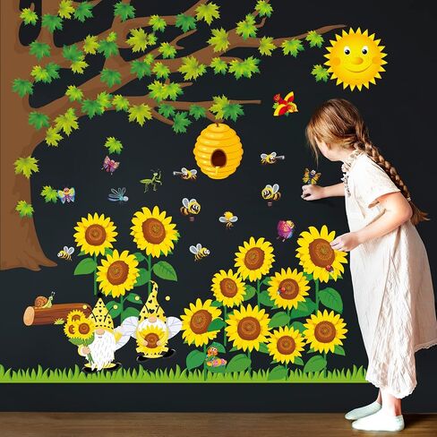 114 Pcs Classroom Tree Bulletin Board Set with Sunflower Bee Maple Leaves Butterfly Fall Summer Tree Bulletin Board Cutout Woodland Whimsy Bulletin Board Decor for School Party Wall Decorations in Saudi Arabia