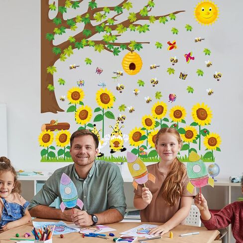 114 Pcs Classroom Tree Bulletin Board Set with Sunflower Bee Maple Leaves Butterfly Fall Summer Tree Bulletin Board Cutout Woodland Whimsy Bulletin Board Decor for School Party Wall Decorations in Saudi Arabia