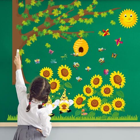 114 Pcs Classroom Tree Bulletin Board Set with Sunflower Bee Maple Leaves Butterfly Fall Summer Tree Bulletin Board Cutout Woodland Whimsy Bulletin Board Decor for School Party Wall Decorations in Saudi Arabia