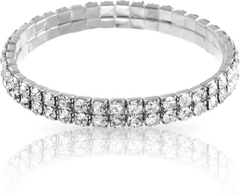 Rhinestone Bracelet for Women - Two Row Rhinestone Stretch Bracelet – Silver or Gold Plated - Sparkling Genuine Crystals - Wedding, Prom, Party, Pageant, Evening Wear, Tennis Bracelet - with Gift Box in Saudi Arabia