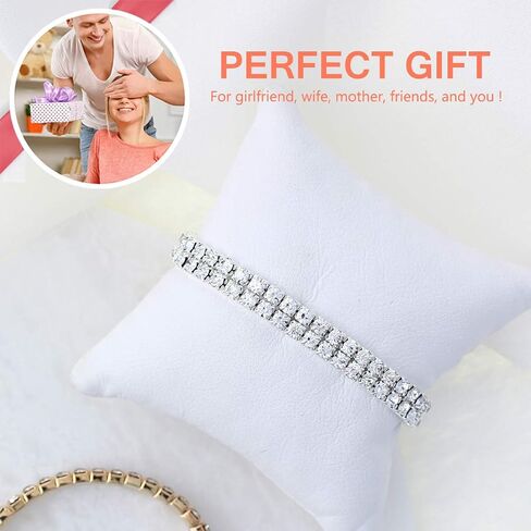 Rhinestone Bracelet for Women - Two Row Rhinestone Stretch Bracelet – Silver or Gold Plated - Sparkling Genuine Crystals - Wedding, Prom, Party, Pageant, Evening Wear, Tennis Bracelet - with Gift Box in Saudi Arabia