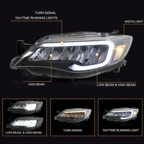 VLAND Headlights Assembly Fit for 2008-2014 Subaru WRX Impreza W/Dynamic Start-up DRL, LED Front light with Sequential Turn Signal, Plug-n-Play Headlamp Reflectors, Amber in Saudi Arabia
