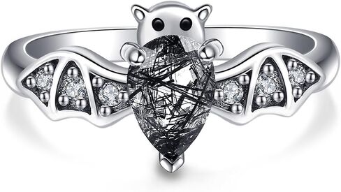 Bat Ring 925 Sterling Silver Bat Moonstone/Natural Black Rutilated Ring Gothic Jewelry Gifts for Women in Saudi Arabia