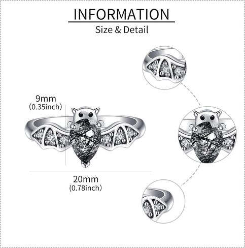 Bat Ring 925 Sterling Silver Bat Moonstone/Natural Black Rutilated Ring Gothic Jewelry Gifts for Women in Saudi Arabia