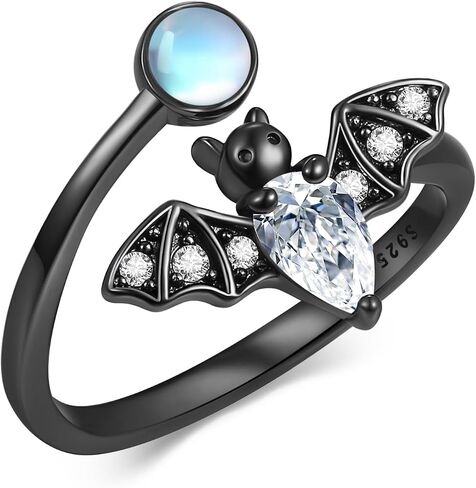 Bat Ring 925 Sterling Silver Bat Moonstone/Natural Black Rutilated Ring Gothic Jewelry Gifts for Women in Saudi Arabia