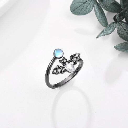 Bat Ring 925 Sterling Silver Bat Moonstone/Natural Black Rutilated Ring Gothic Jewelry Gifts for Women in Saudi Arabia
