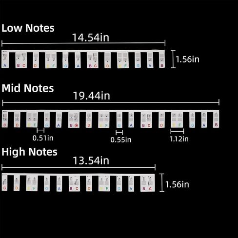 2 حزمة دليل ملاحظات البيانو للمبتدئين، ملصقات ملاحظات لوحة مفاتيح البيانو قابلة للإزالة، 61/88 مفتاح كامل الحجم ملصقات لوحة مفاتيح البيانو، دليل لوحة مفاتيح البيانو السيليكون مع صندوق (أسود وملون) in Kuwait