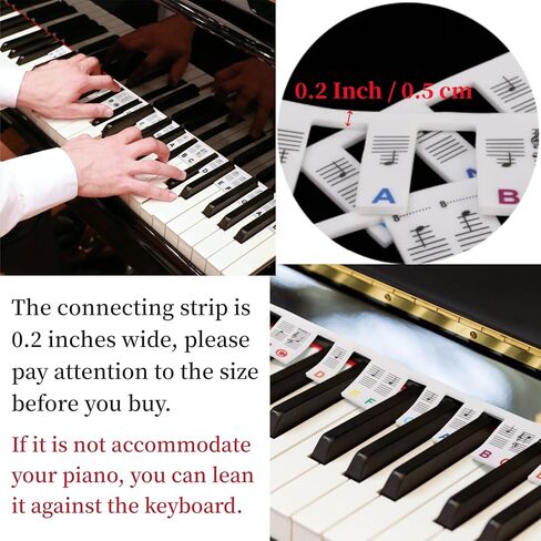 2 حزمة دليل ملاحظات البيانو للمبتدئين، ملصقات ملاحظات لوحة مفاتيح البيانو قابلة للإزالة، 61/88 مفتاح كامل الحجم ملصقات لوحة مفاتيح البيانو، دليل لوحة مفاتيح البيانو السيليكون مع صندوق (أسود وملون) in Kuwait