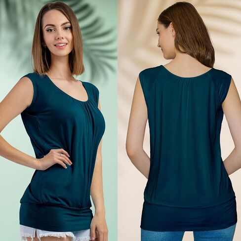 Women's Scoop Neck Sleeveless Pleated Front Blouse Tunic Top in Saudi Arabia