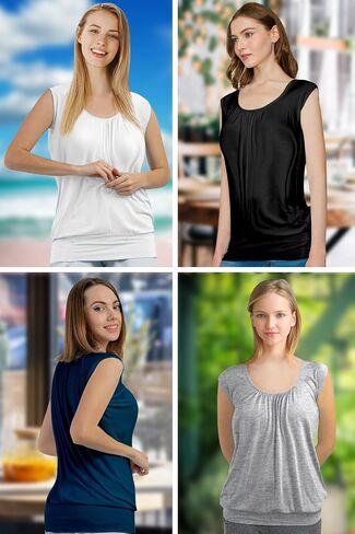 Women's Scoop Neck Sleeveless Pleated Front Blouse Tunic Top in Saudi Arabia