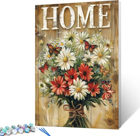 "welcome" Sign Paint by Numbers for Adults Beginners-Paint by Number Vintage Wood Grain,DIY Butterfly and Dahlia Acrylic Paint by Numbers Kits on Canvas for Adults Beginner 16x20inch(With Frame) in Saudi Arabia