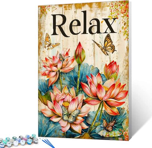 "welcome" Sign Paint by Numbers for Adults Beginners-Paint by Number Vintage Wood Grain,DIY Butterfly and Dahlia Acrylic Paint by Numbers Kits on Canvas for Adults Beginner 16x20inch(With Frame) in Saudi Arabia