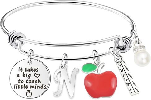 Initial Teacher Bracelet for Women Teacher Appreciation Gift It Takes a Big Heart to Teach little Minds Bangle Bracelet Thank You Gifts for Teachers on Teachers Day in Saudi Arabia