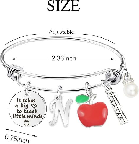 Initial Teacher Bracelet for Women Teacher Appreciation Gift It Takes a Big Heart to Teach little Minds Bangle Bracelet Thank You Gifts for Teachers on Teachers Day in Saudi Arabia