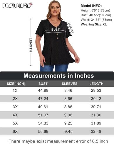 قمصان MONNURO النسائية بمقاسات كبيرة كاجوال بأكمام قصيرة ورقبة على شكل حرف V وأزرار مطوية وتونيك عصري in Kuwait