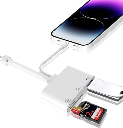 قارئ بطاقة SD لجهاز iPhone iPad، موصل Lightning مزدوج وموصل USB C، محول قارئ بطاقة ذاكرة Micro SD لـ SD، بطاقة TF، قرص USB، لجهاز iPhone/iPad/MacBook، التوصيل والتشغيل in Kuwait