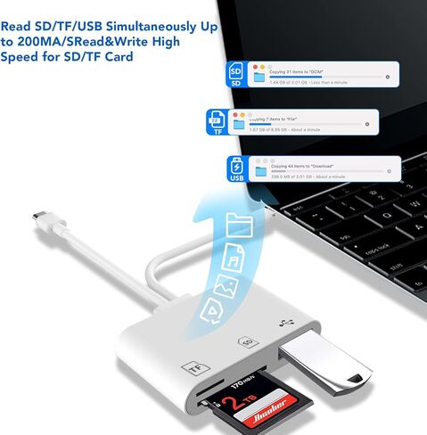 قارئ بطاقة SD لجهاز iPhone iPad، موصل Lightning مزدوج وموصل USB C، محول قارئ بطاقة ذاكرة Micro SD لـ SD، بطاقة TF، قرص USB، لجهاز iPhone/iPad/MacBook، التوصيل والتشغيل in Kuwait