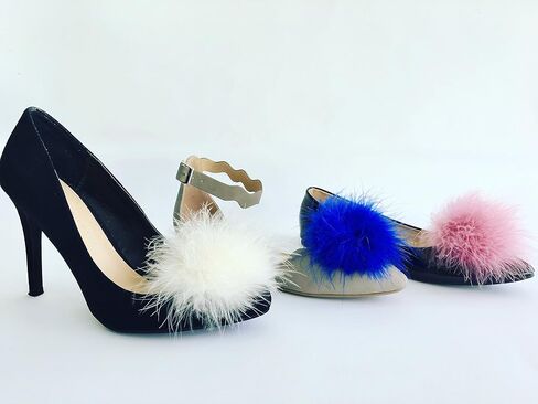 Detachable Royal Blue Feather Pom Pom Shoe Clips Set of 2 in Saudi Arabia