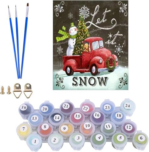 Karyees 16x20In Let it Snow عيد الميلاد الطلاء بالأرقام مجموعات شجرة عيد الميلاد ثلج سيارة DIY الطلاء بالأرقام DIY قماش اللوحة بالأرقام مجموعات الطلاء الاكريليك سنة جديدة سعيدة الطلاء بالأرقام in Kuwait