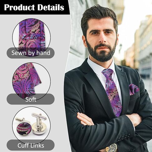 Ties for Men Set, Fashion Mens Ties and Pocket Square Sets with Cufflinks for Wedding Business in Saudi Arabia