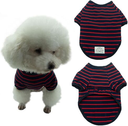 Dog Shirt Light Elastic Soft Comfortable Breathable Cotton Pet Apparel Safe Care for Small Medium Dogs & Cats Stylish Wide Striped Design for Puppies Ideal for Everyday Wear L/Blue-red in Saudi Arabia