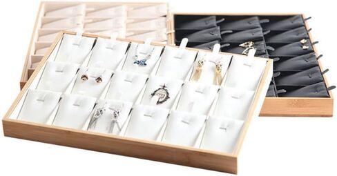 Kyodai Jewelry Storage Tray 18 Grid Pendant Organizer Neclace Earrings Display Holder Beige Box in Saudi Arabia