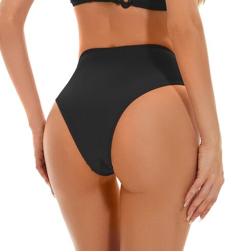 بيكيني نسائي عالي الخصر من Kepblom - جزء سفلي ذو قصة عالية للشاطئ وحمام السباحة والمهرجانات، أسود، XXL in Kuwait