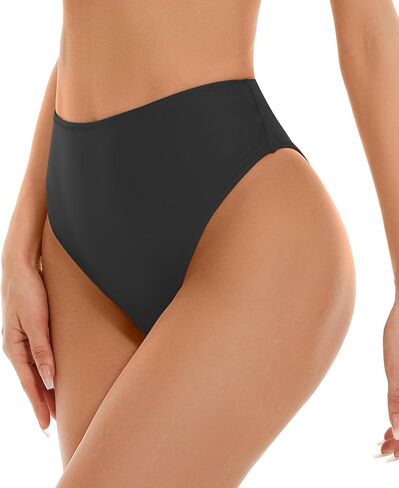 بيكيني نسائي عالي الخصر من Kepblom - جزء سفلي ذو قصة عالية للشاطئ وحمام السباحة والمهرجانات، أسود، XXL in Kuwait